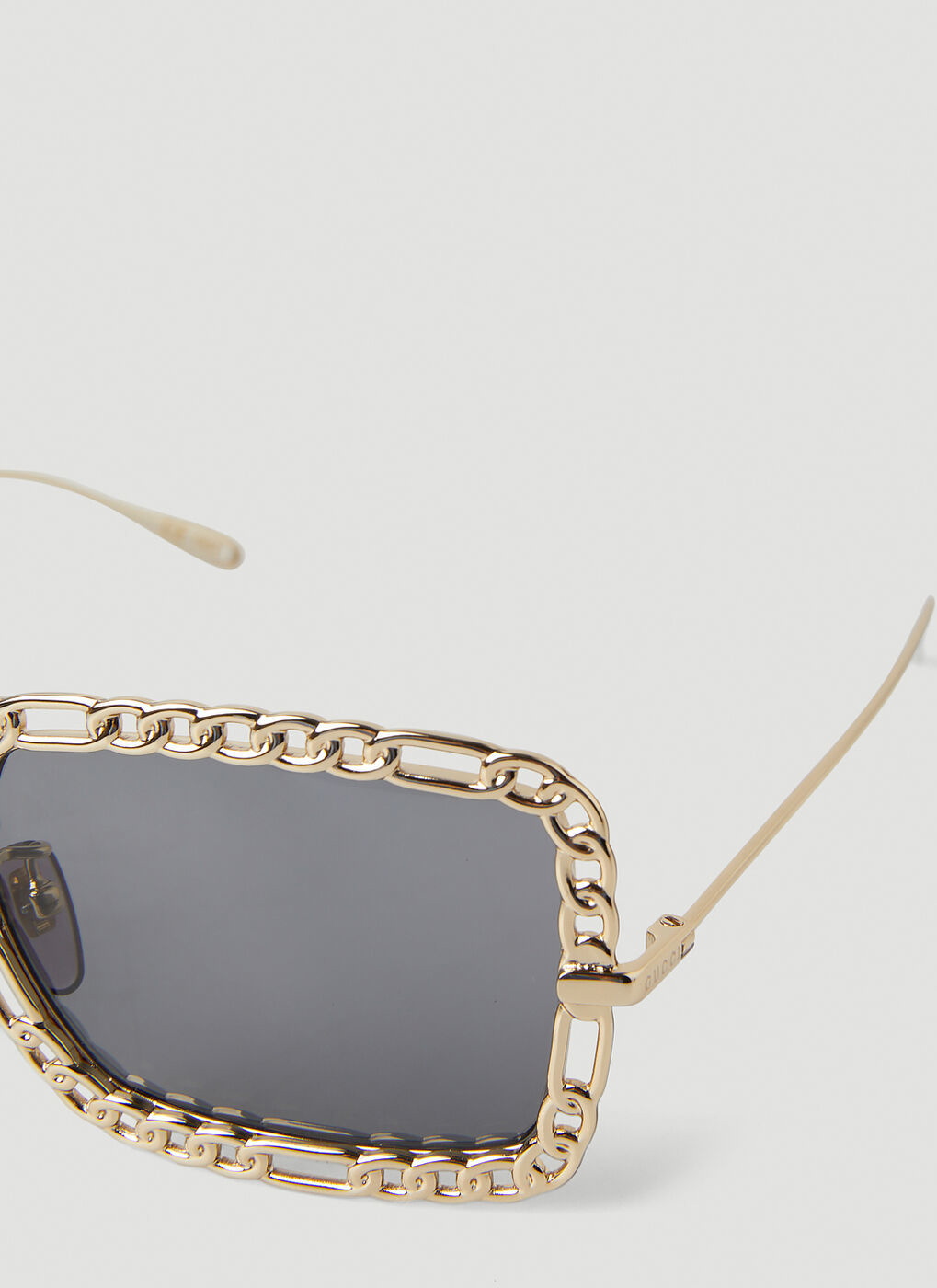 Sunglasses Modern Thick Gold Frames Chain Detail On Side New