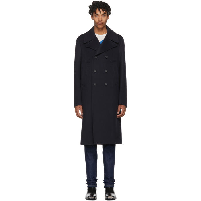 Calvin Klein 205W39NYC Navy Wool and Cashmere Double-Breasted Coat ...