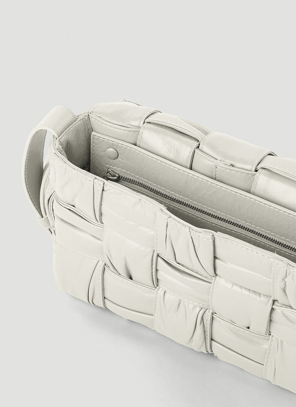 Brick Cassette Plisse Shoulder Bag in White Bottega Veneta
