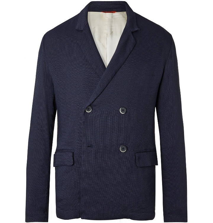 Photo: Barena - Unstructured Double-Breasted Stretch Linen-Blend Blazer - Blue