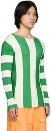 SUNNEI Green & White Pleated Stripe T-Shirt