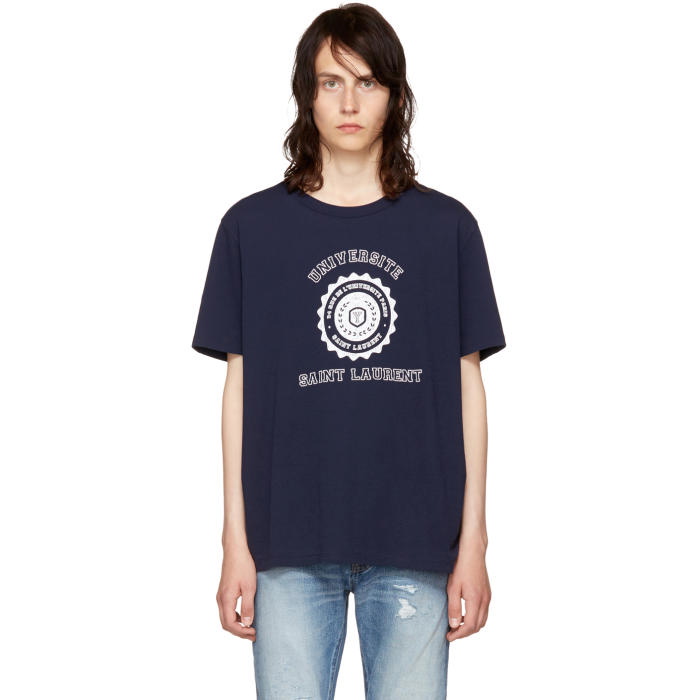 Photo: Saint Laurent Navy UniversitÃ© Logo T-Shirt