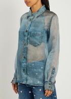Haikure Ronda Blue Denim Print Silk-chiffon Shirt