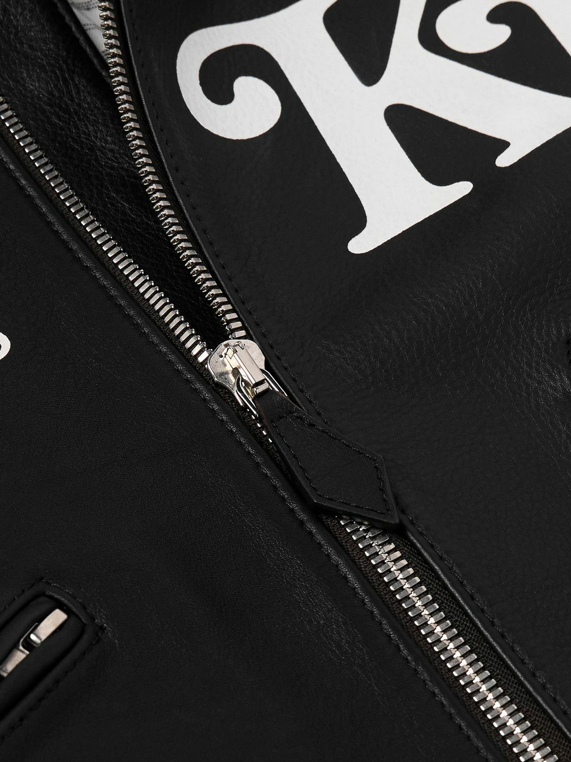 text ジャケット KENZO - VERDY Logo-Print Full-Grain Leather Biker Jacket - Black Kenzo