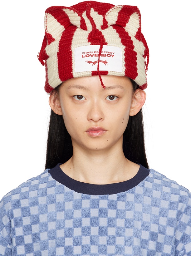 Photo: Charles Jeffrey LOVERBOY Red & Off-White Striped Ears Beanie