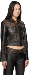 GUESS USA Black Colorblock Leather Jacket