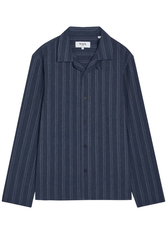 Photo: Wax London Corey Striped Cotton-blend Shirt Navy