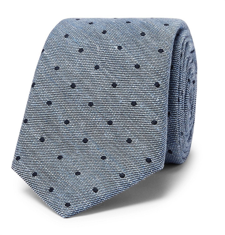 Photo: Canali - 8cm Polka-Dot Cotton and Linen-Blend Tie - Men - Blue