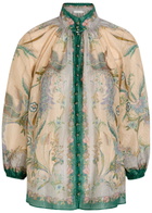 Zimmermann Indra Printed Metallic Cotton and Silk-blend Blouse Cream