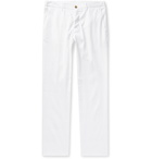 Altea - Navy Dumbo Slim-Fit Linen-Blend Twill Trousers - White