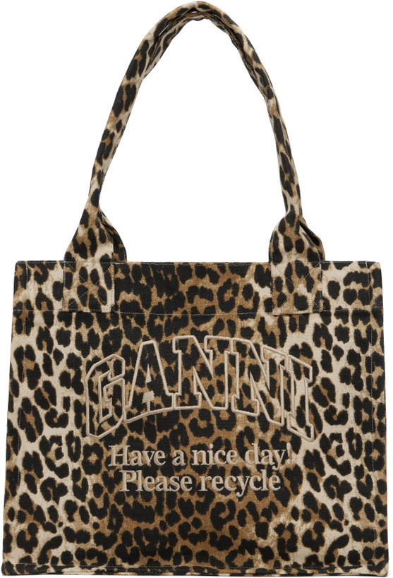 Photo: GANNI Beige Leopard-Print Canvas Tote