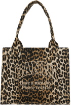 GANNI Beige Leopard-Print Canvas Tote