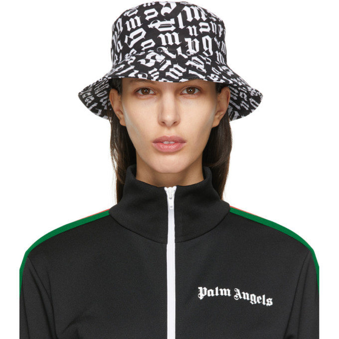 Palm Angels Black and White Monogram Bucket Hat Palm Angels BROKEN MONOGRAM BUCKET HAT main image 4