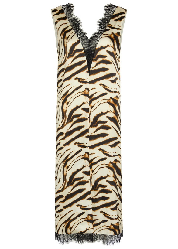 Photo: Ganni Printed Lace-trim Satin Midi Dress White