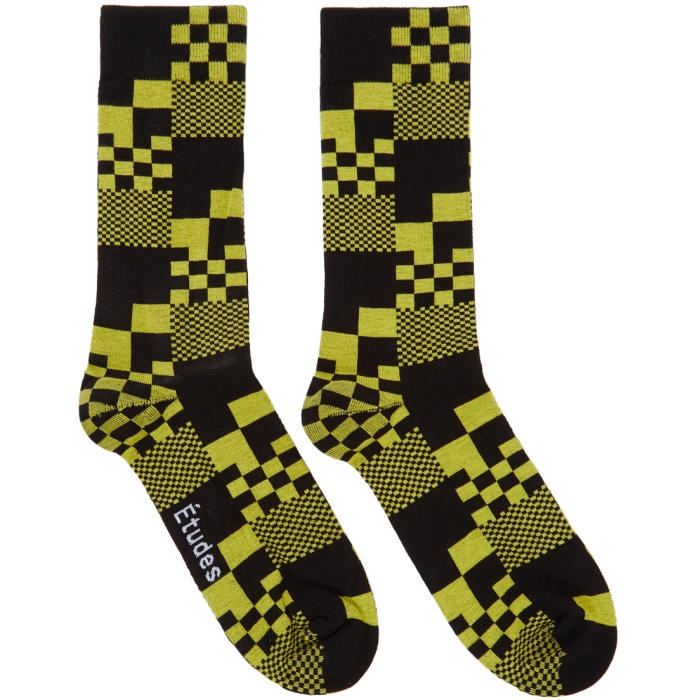 Photo: Études Yellow and Black Check Inside Socks 