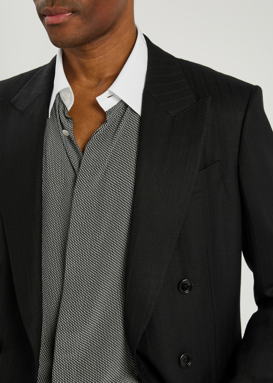 Tom Ford Sharkskin Printed Silk Shirt Black And White