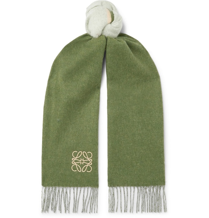 Photo: LOEWE - Window Logo-Embroiderd Colour-Block Wool and Cashmere-Blend Scarf - Green