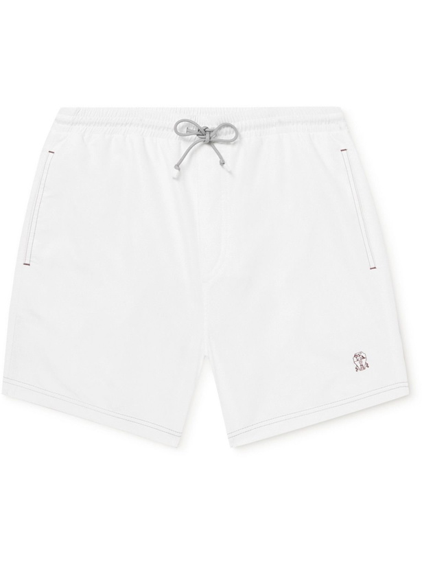 Photo: Brunello Cucinelli - Logo-Embroidered Swim Shorts - White