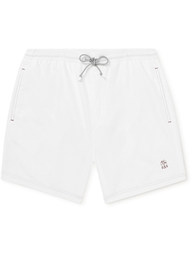 Photo: Brunello Cucinelli - Logo-Embroidered Swim Shorts - White