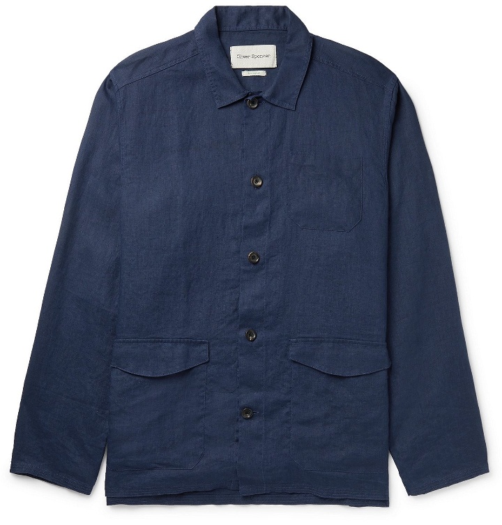 Photo: OLIVER SPENCER - Hockney Linen Shirt Jacket - Blue