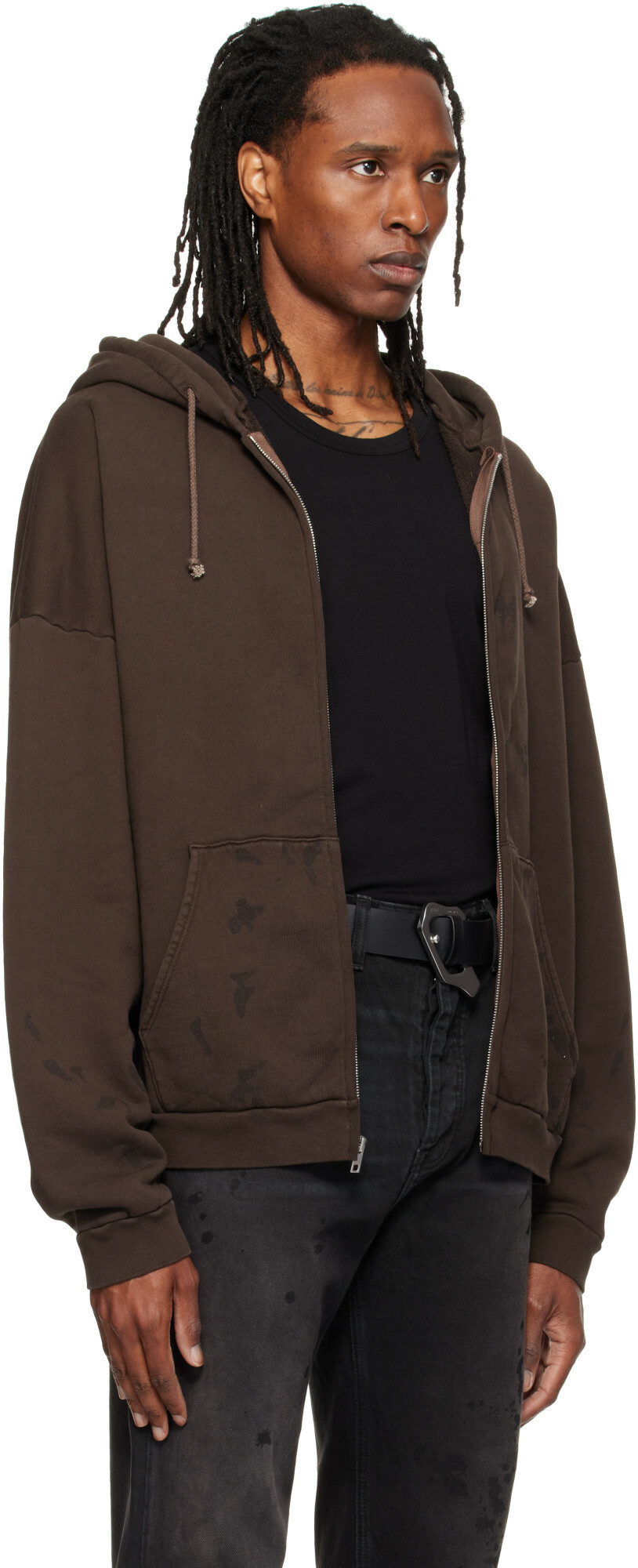 ALEXANDER DIGENOVA Brown Zip Up Painter Hoodie