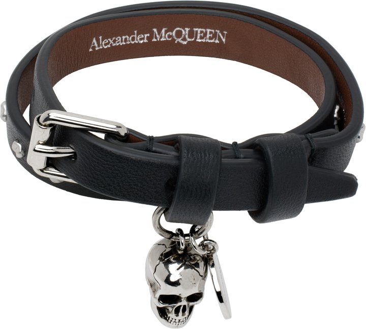 Photo: McQueen Black Hammered Studs Double-Wrap Bracelet