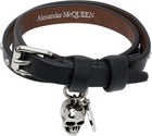 McQueen Black Hammered Studs Double-Wrap Bracelet
