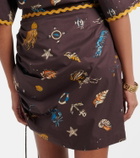 Alémais Printed ruched cotton miniskirt