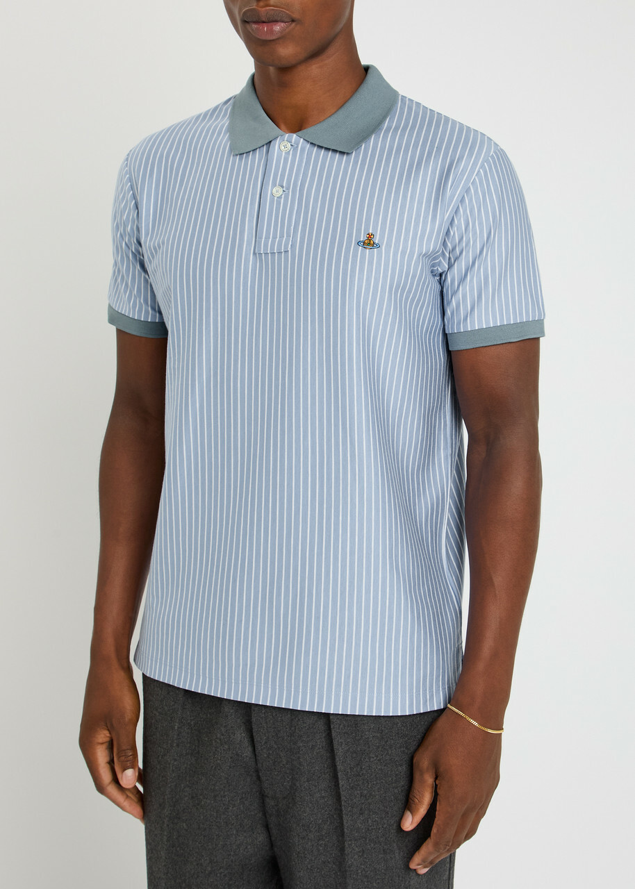Vivienne Westwood Classic Striped Cotton Polo Shirt White And Blue