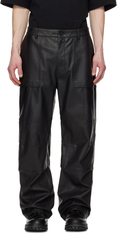 Photo: Juun.J Black Knee Tuck Faux-Leather Pants