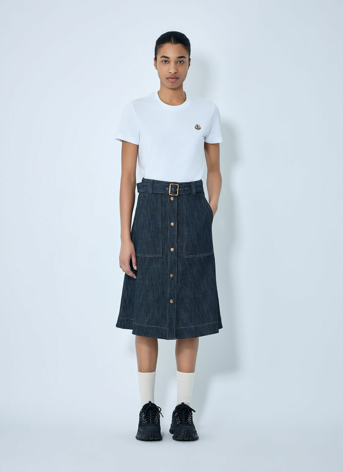 Moncler Button-Front Denim Midi Skirt
