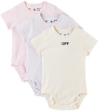 Off-White Baby Three-Pack Multicolor Stamp Bodysuits