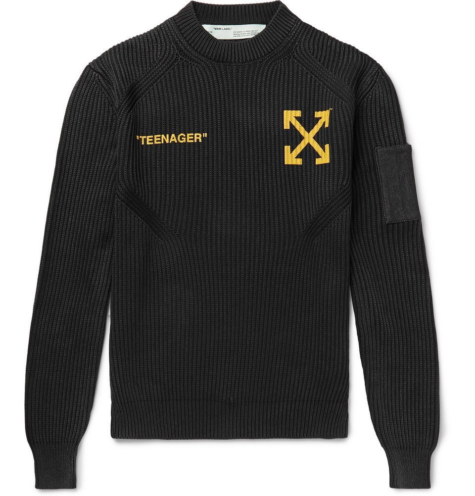 Off-White - Bart Simpson Ribbed Cotton and Cashmere-Blend Sweater - Men - Black Off-White
