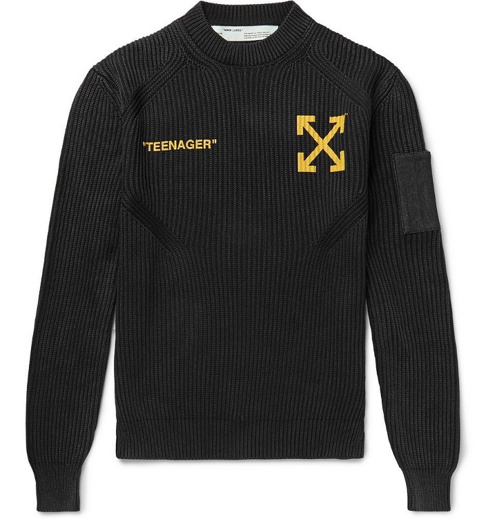 Photo: Off-White - Bart Simpson Printed Ribbed Cotton and Cashmere-Blend Sweater - Men - Black
