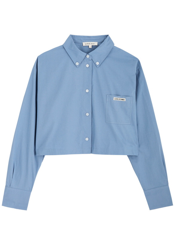 Photo: Love Stories Pete Cropped Cotton-poplin Shirt Blue