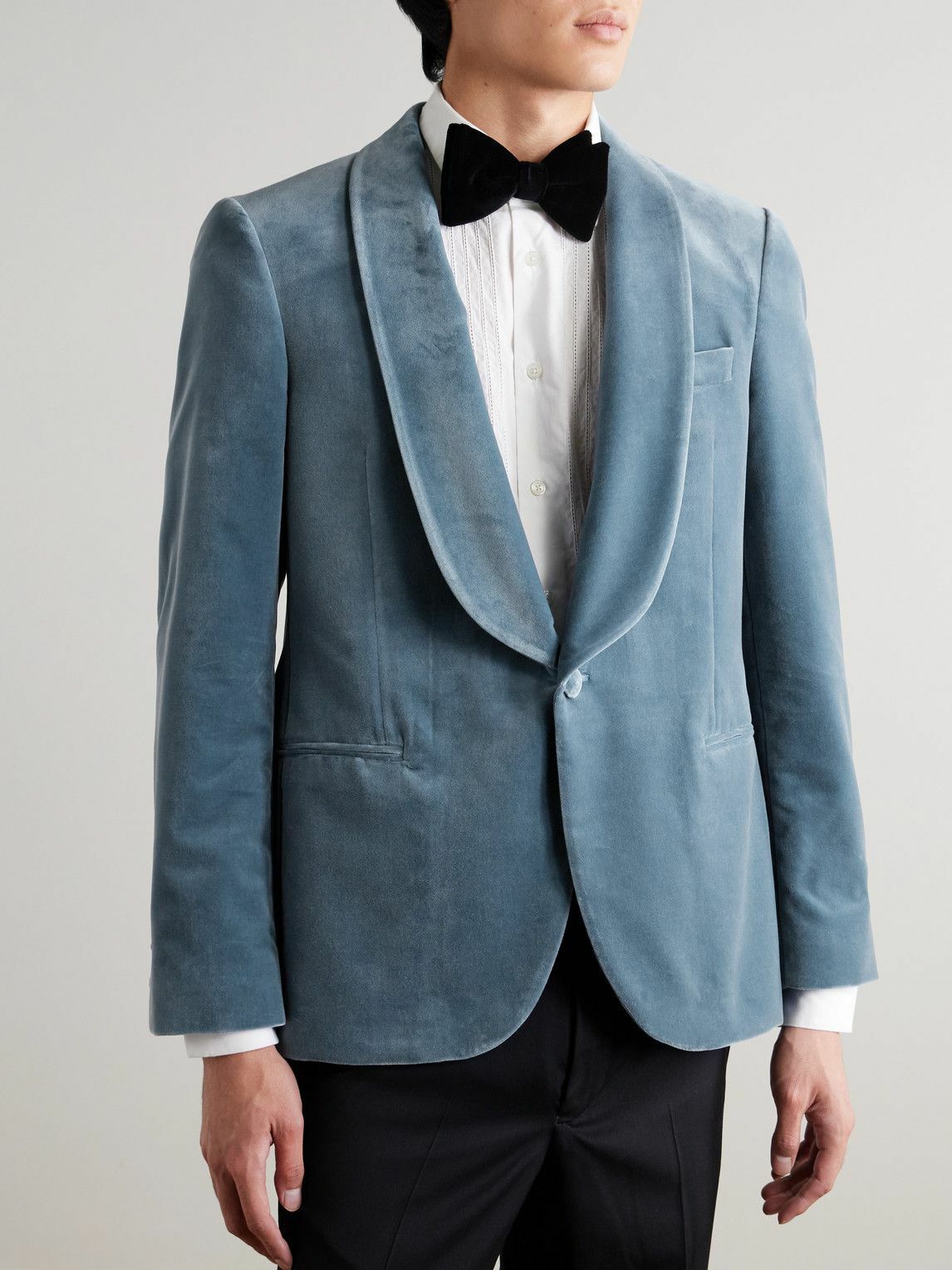 Mr P. - Slim-Fit Shawl-Collar Cotton-Velvet Tuxedo Jacket - Blue