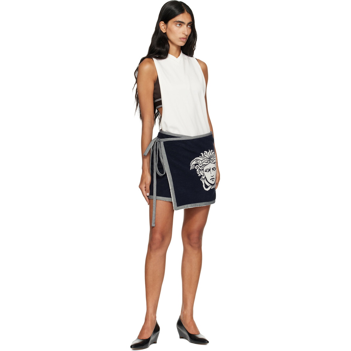 Versace Navy Terry Medusa Jacquard Miniskirt