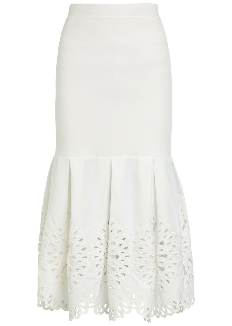 Simkhai Eveletta Cutwork Stretch-knit Midi Skirt White