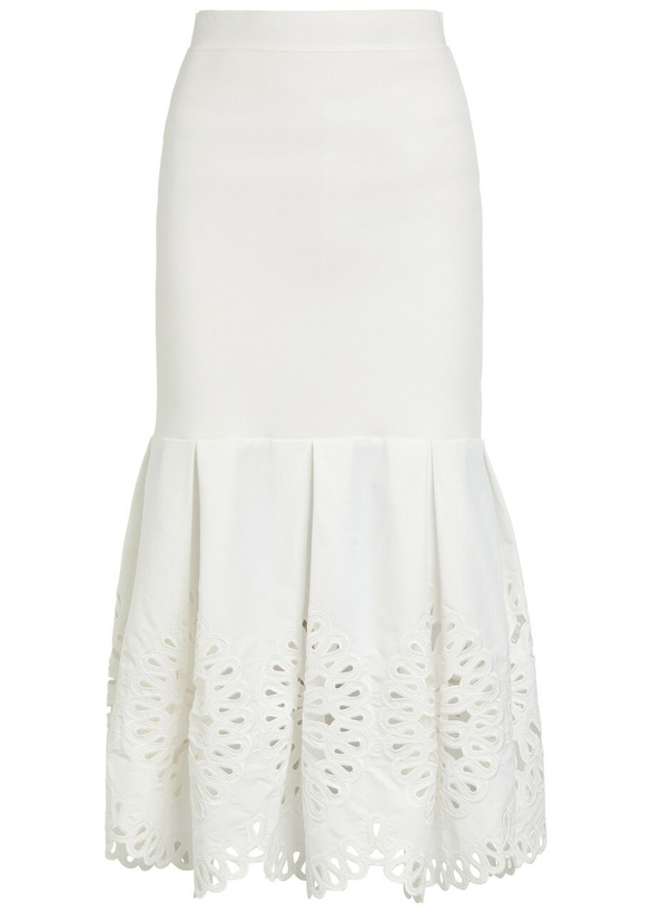 Photo: Simkhai Eveletta Cutwork Stretch-knit Midi Skirt White