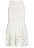Simkhai Eveletta Cutwork Stretch-knit Midi Skirt White