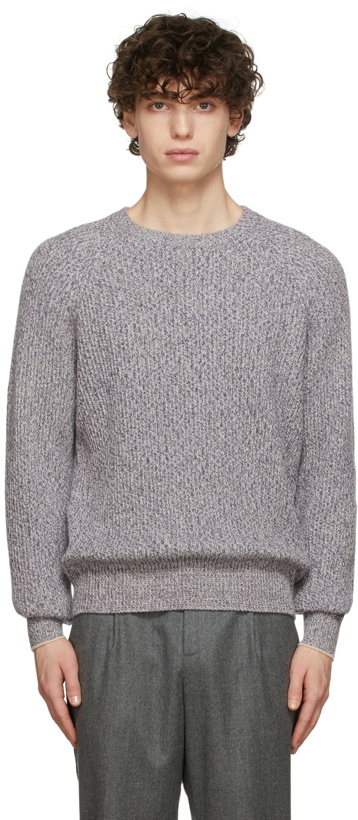 Photo: Brunello Cucinelli Grey & Purple Silk Knit Sweater