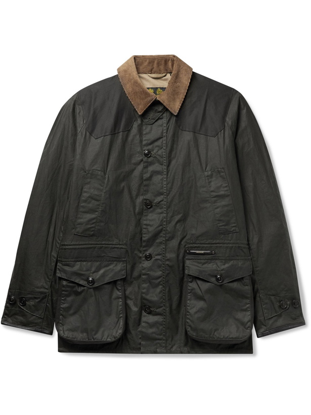 Photo: BARBOUR GOLD STANDARD - Oakby Corduroy-Trimmed Waxed-Cotton Jacket - Green - S