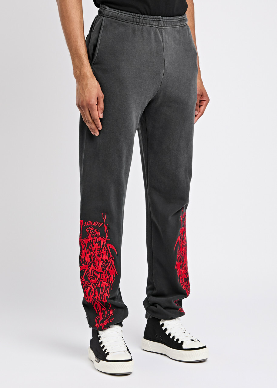 Warren Lotas Serenity Reaper Embroidered Cotton Sweatpants Black