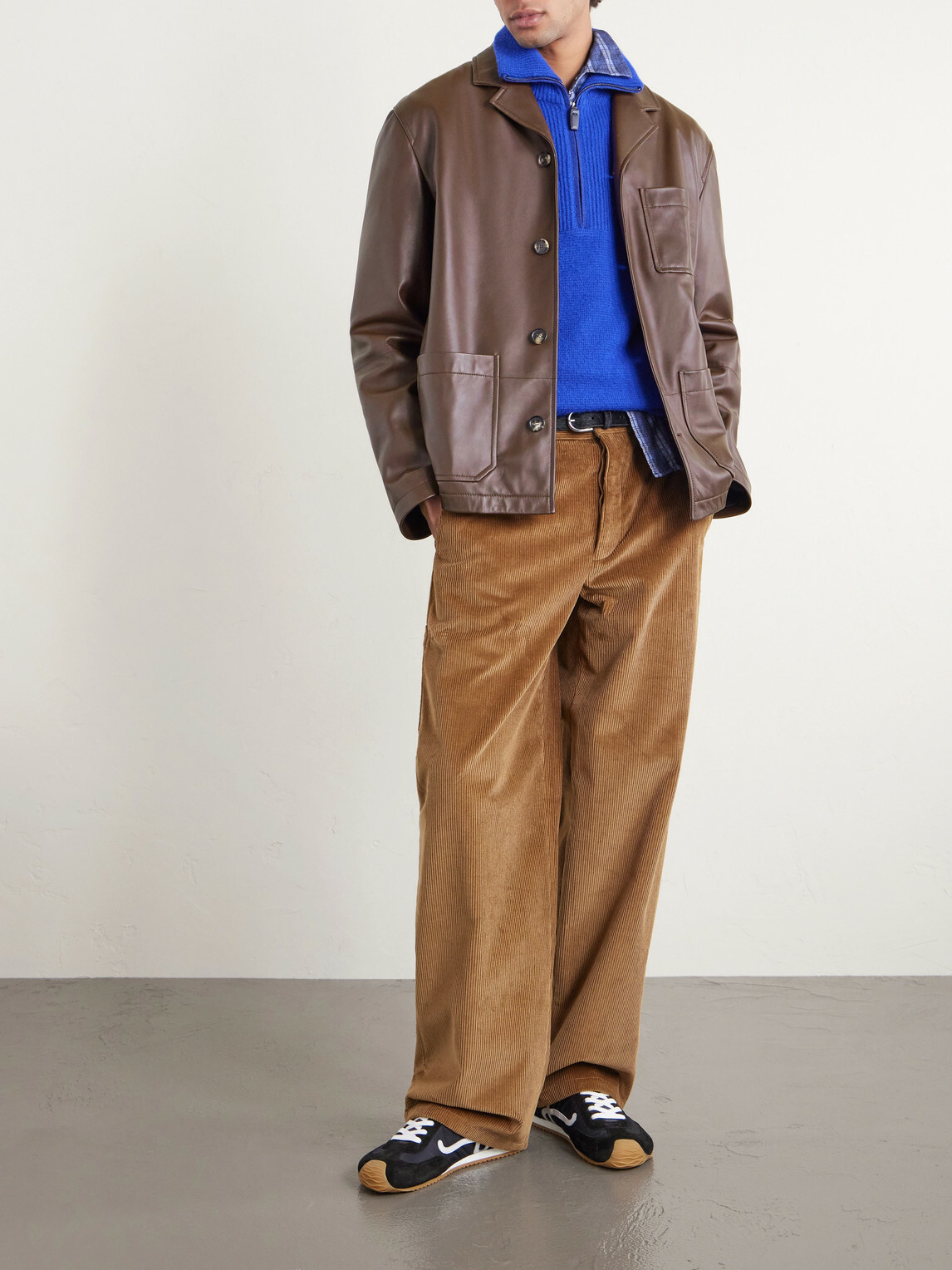 LOEWE - Camp-Collar Logo-Debossed Leather Jacket - Brown