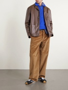 LOEWE - Camp-Collar Logo-Debossed Leather Jacket - Brown