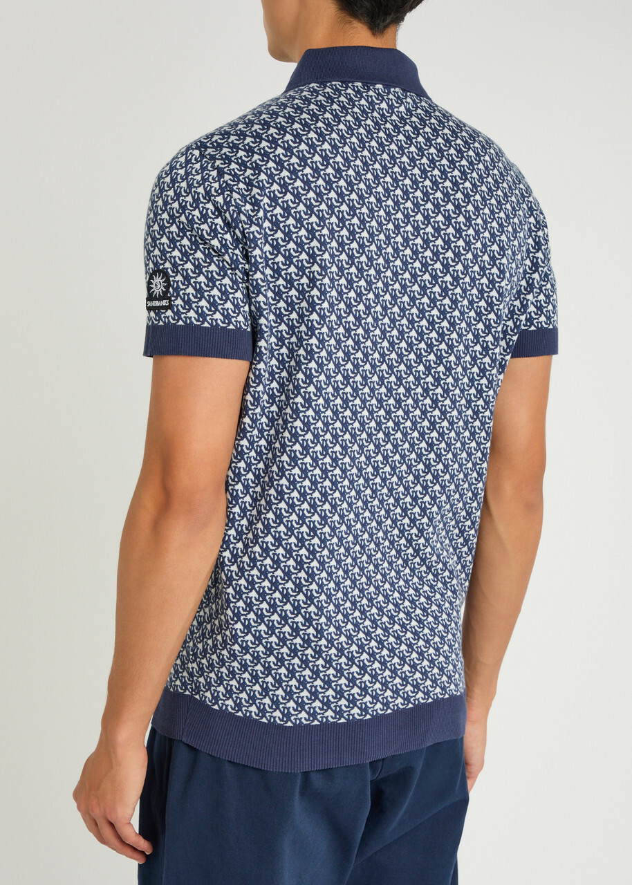 Sandbanks Monogram-intarsia Cotton-knit Polo Shirt Navy