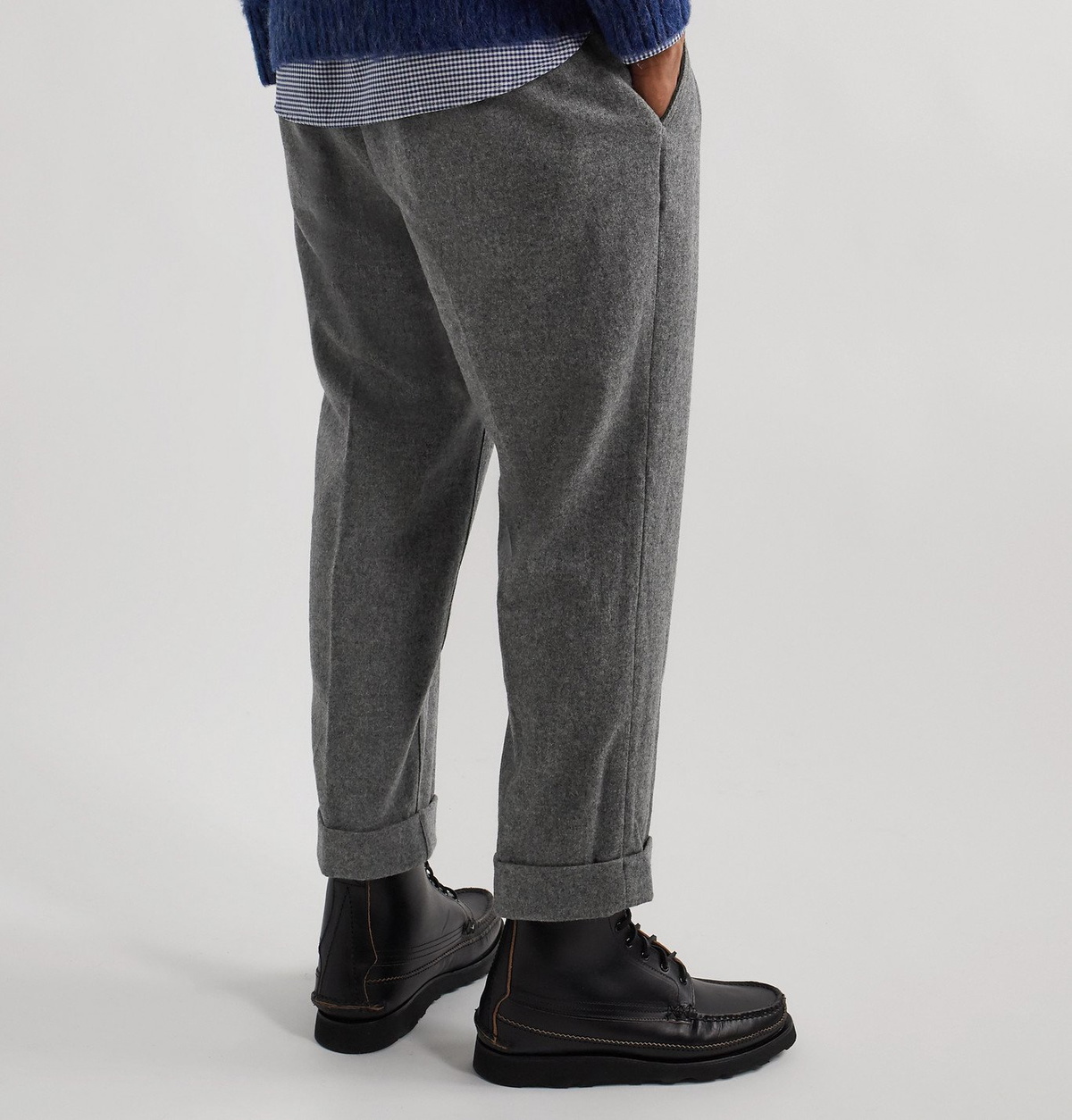 Barbour White Label - Chester Tapered Pleated Mélange Wool-Blend Felt Trousers - Gray
