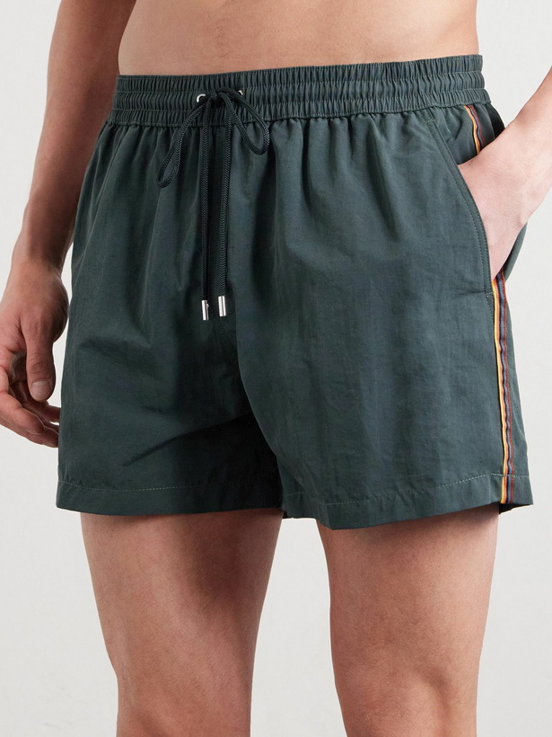 Photo: Paul Smith - Straight-Leg Short-Length Recycled Swim Shorts - Green