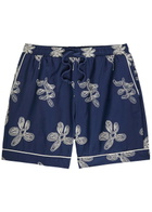 Che Flores Floral-embroidered Cotton Shorts Navy