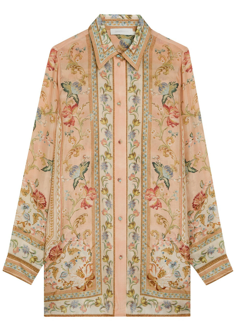 Zimmermann Roselight Printed Silk Shirt Pink